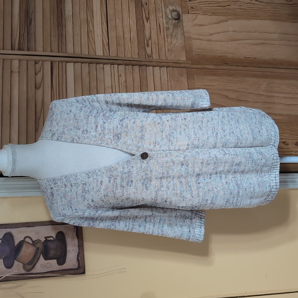 J. Jill Cream Marled Knit Long Cardigan Sweater M